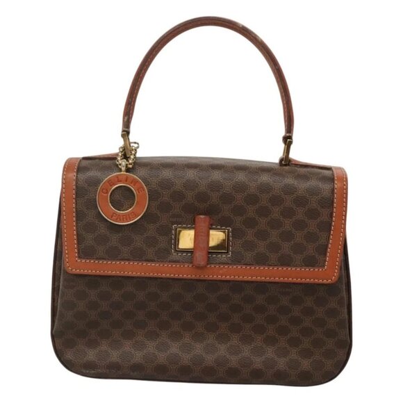 CELINE Macadam Canvas Hand Bag PVC Leather Brown Gold - Picture 10 of 15